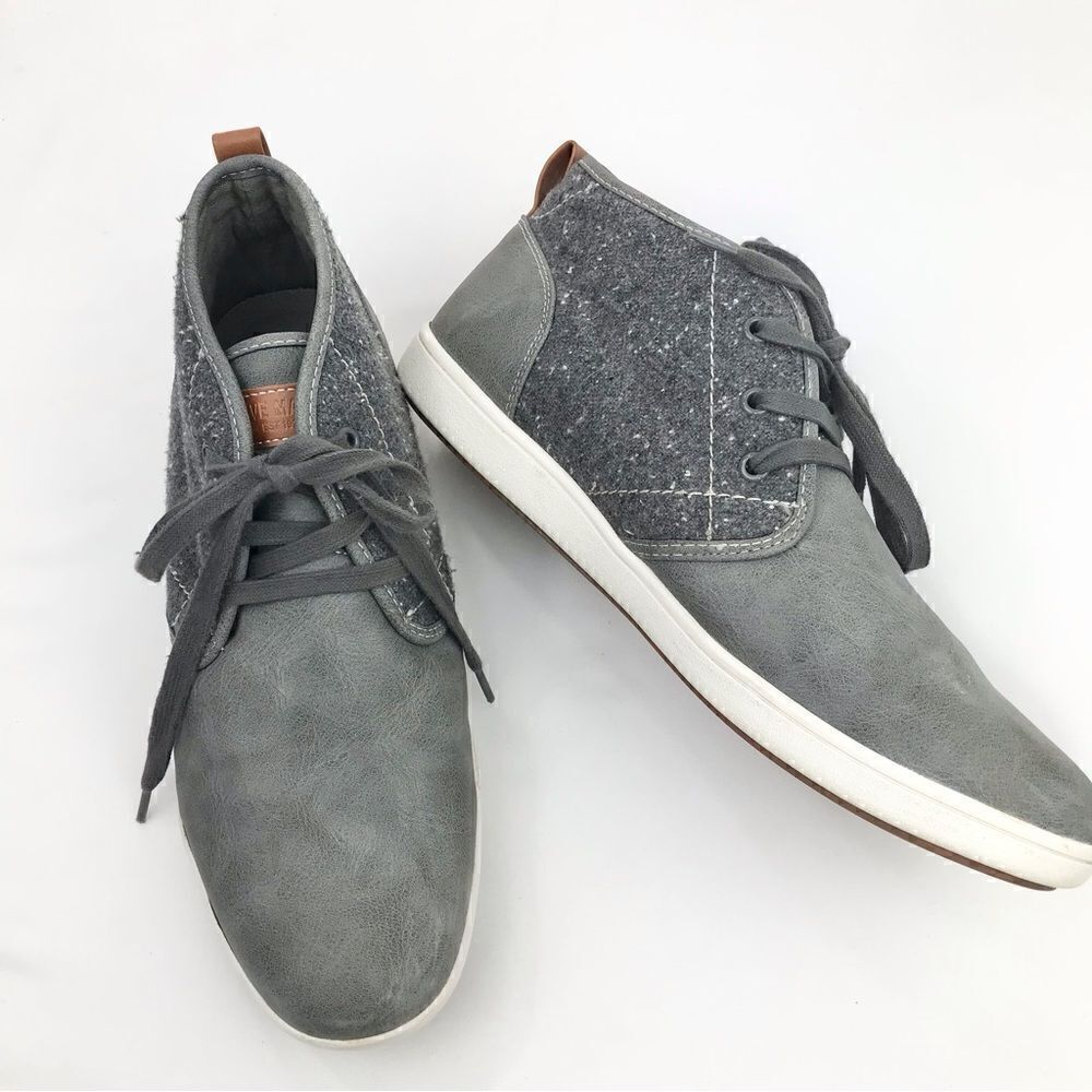Steve Madden Fendale Gray Leather Mottled Wool Lace Up Ankle Sneaker Shoes